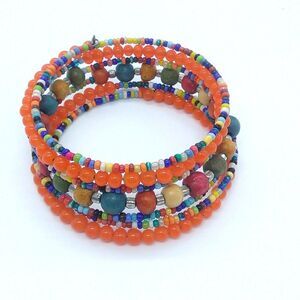 Beaded Memory Wire Wrap Bracelet Multicolored
